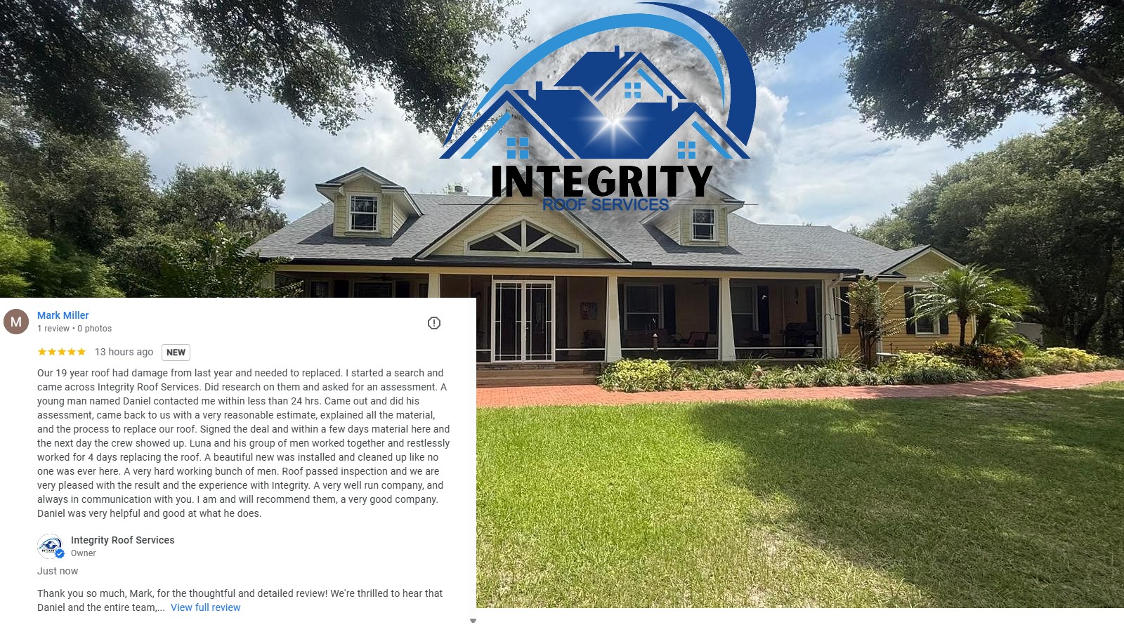 Integrity Roof Services leesburg fl roof review complete great