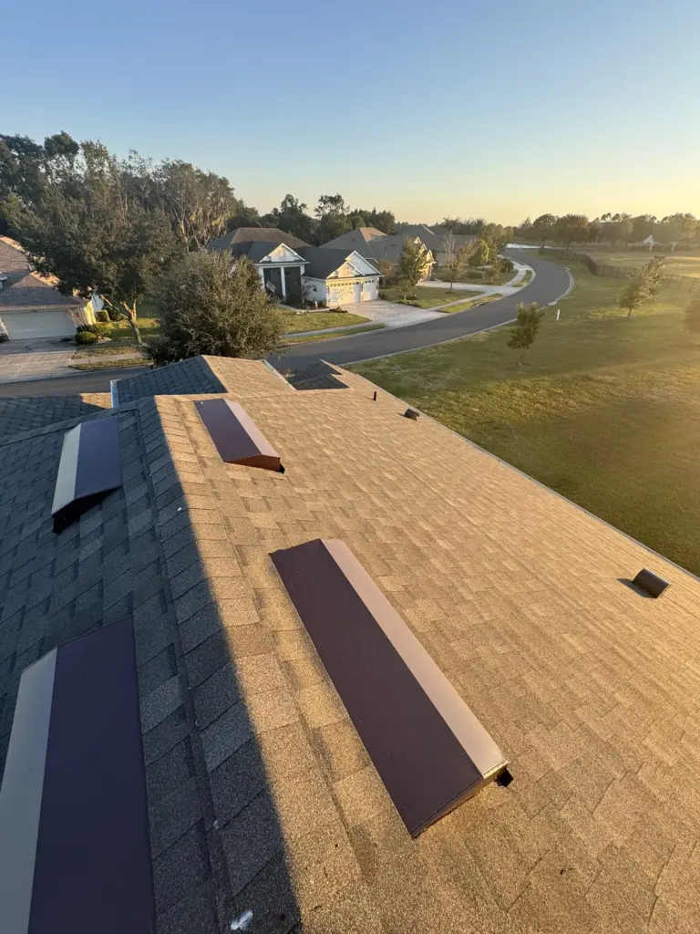 Completed roof with two off-ridge vents installed