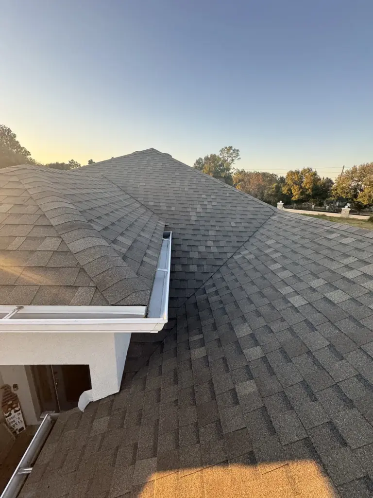 Long ridge line view showcasing uniform shingle layout