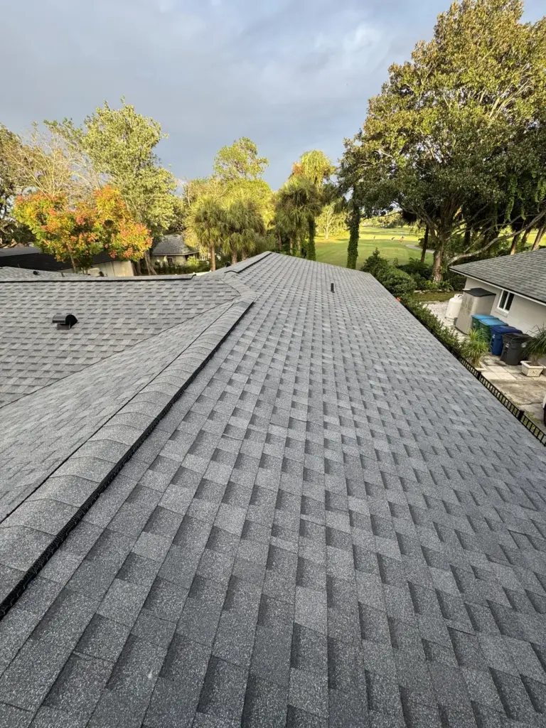 Atlas Pro Cut Hip & Ridge installation in Pewter providing reinforced roof peaks and enhanced durability