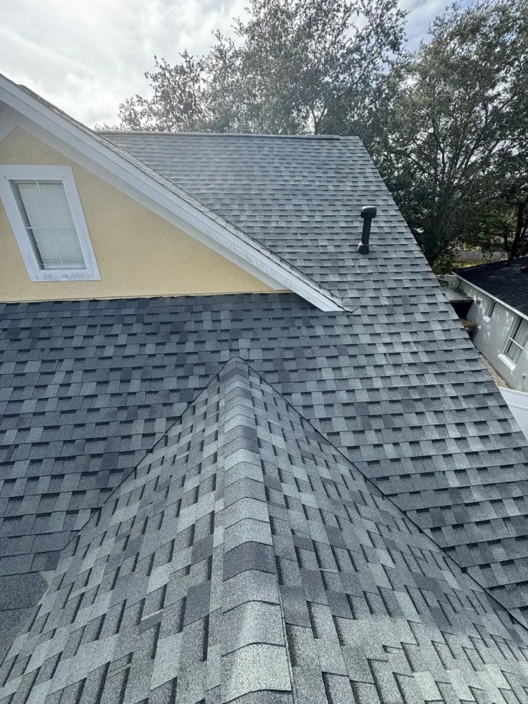 New architectural asphalt shingles installed on a residential roof in the Iron Gate neighborhood, Leesburg, Florida