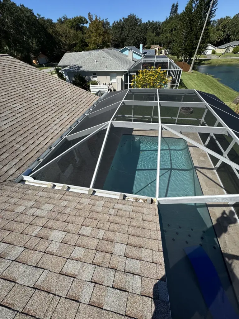 Roofing Projects FL 26 Storm-weathered shingles on a Port Orange FL home before replacement