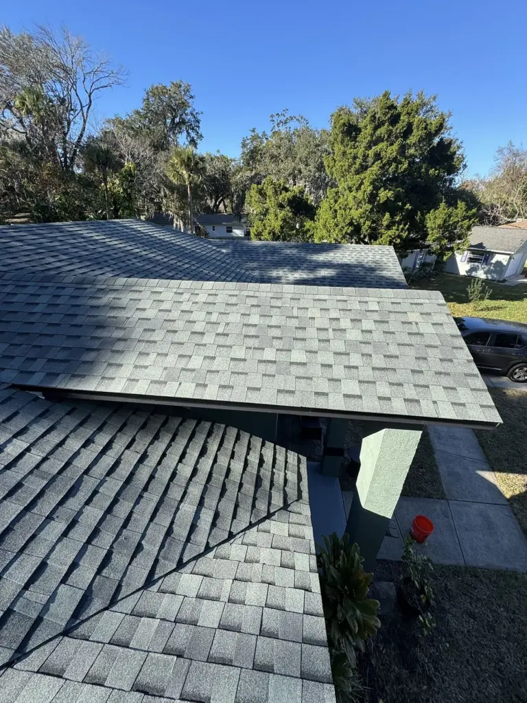 Roof edge and shingle termination detail after installation in Port Orange, Florida