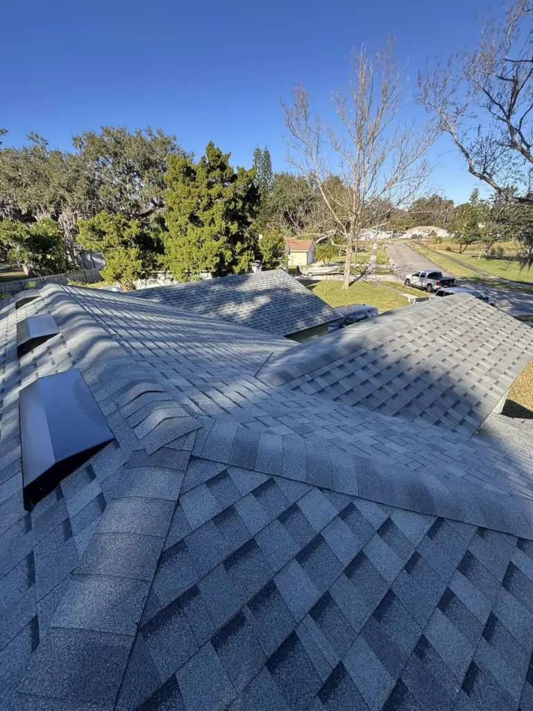 Roof valley area after shingle installation on a completed roof in Port Orange, Florida